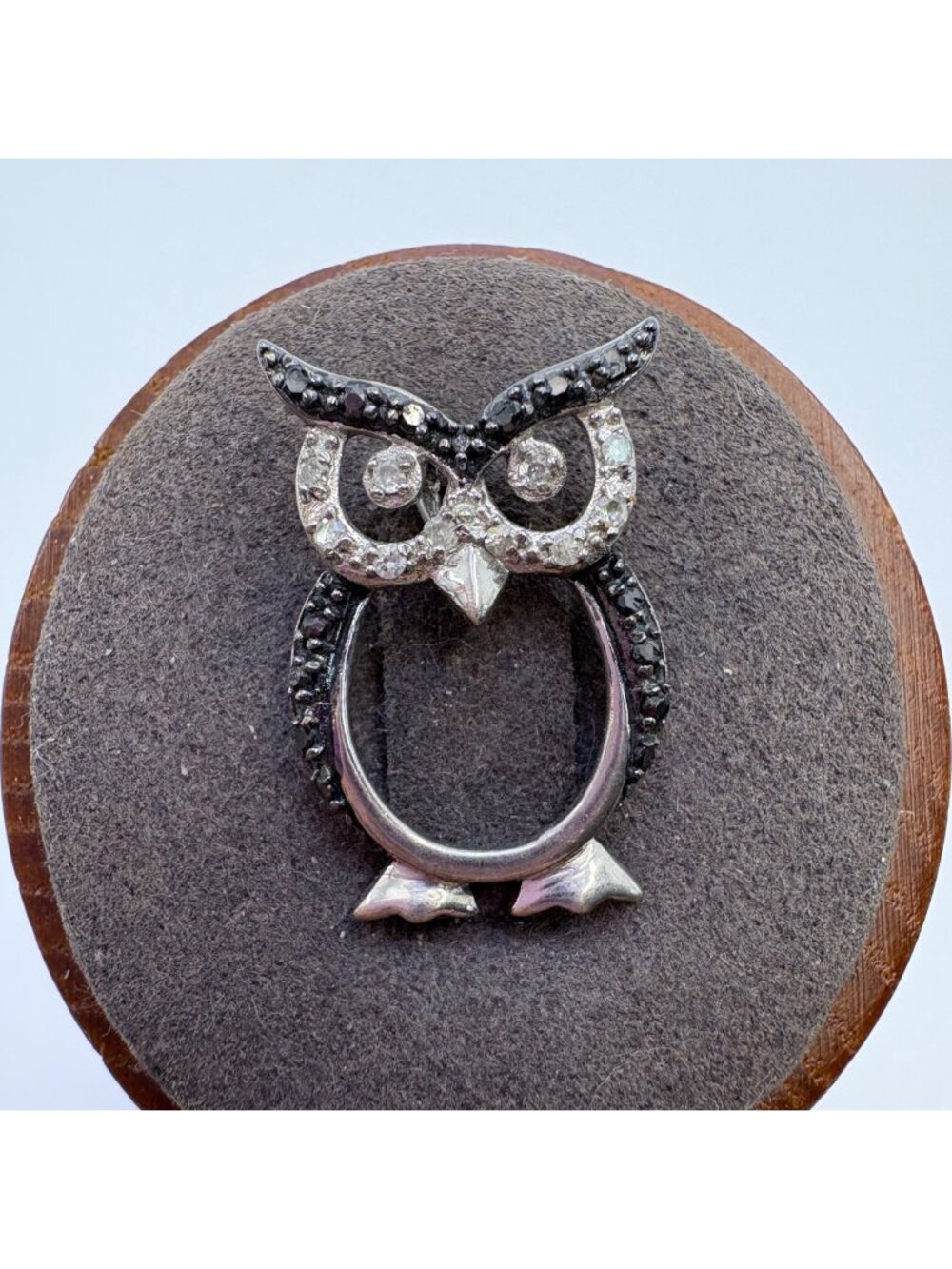Black & White Diamond Owl Pendant VTG Sterling Silver 925 Size 1" Length